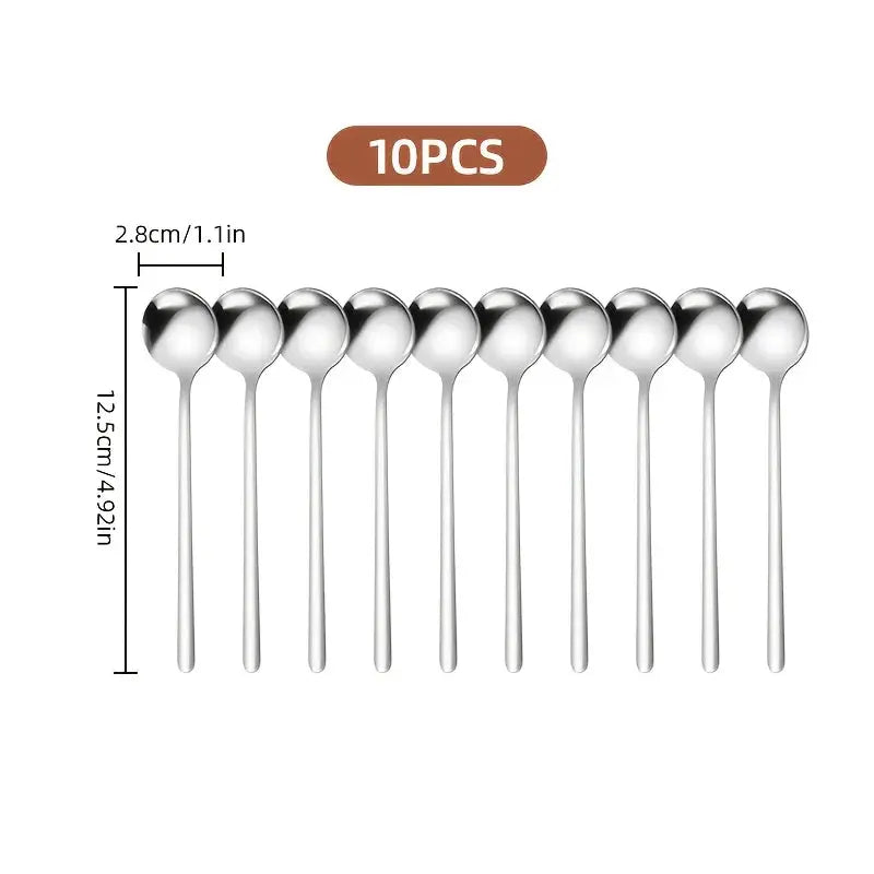 10 Piece Stainless Steel Spoon Set For Coffee Dessert Teaspoons And Seasoning Spoons Ideal For Home Cafe Party Kitchen