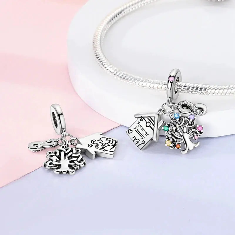 925 Sterling Silver Charms Beads Forever Love Heart Dangle For Bracelet Women Jewelry Gift Sister Family Life