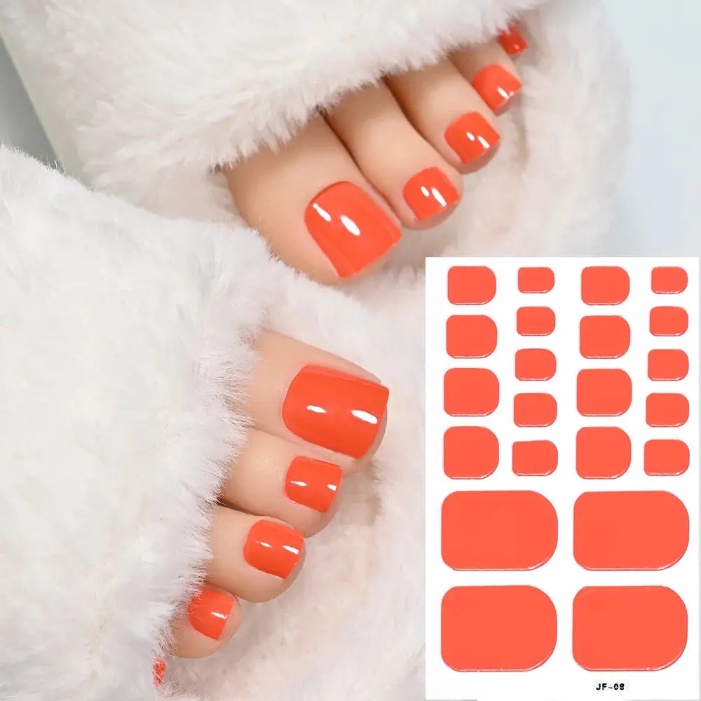 Toe nail sticker wraps solid orange, full-cover, self-adhesive decals sheet