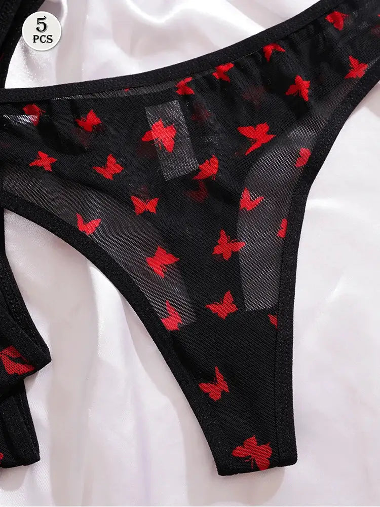 LaceAura 5 Piece Print Design Sexy Women Thongs Breathable Comfortable Low Rise G String Underwear Pack