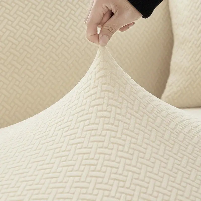 Housse de canapé élastique en Jacquard beige pour canapé en L, polaire, Simples Market