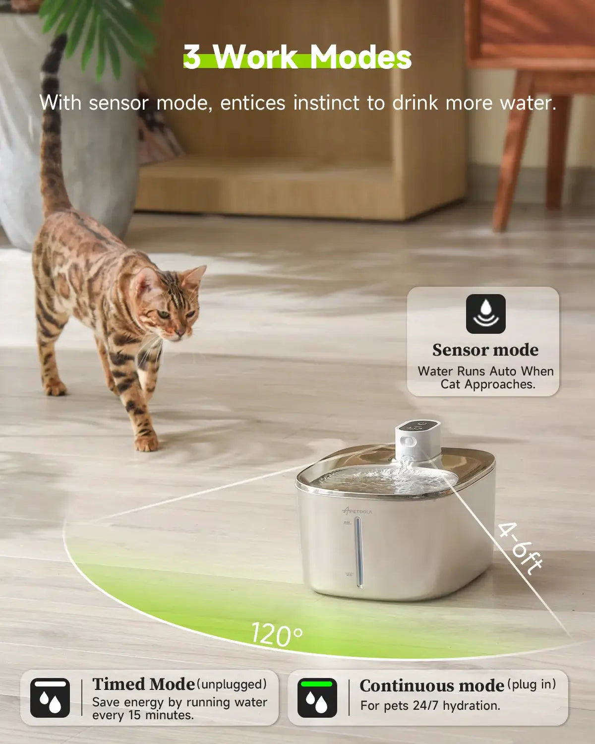 APETDOLA 4L Wireless Cat Water Fountain Auto Sensor Drinking Dispenser