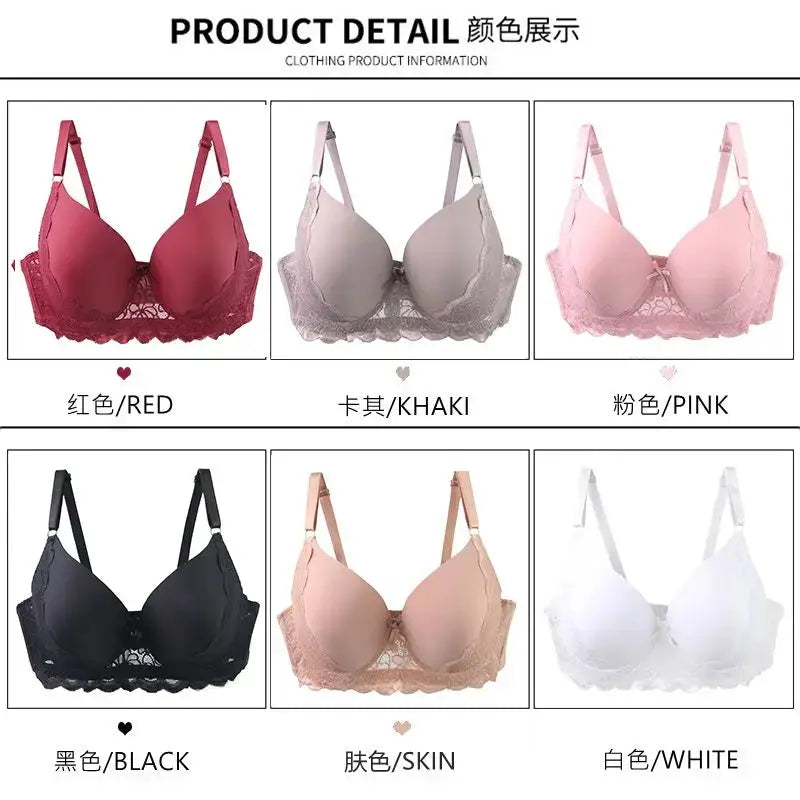 Simples Market push-up bras, 6 colors displayed: red, khaki, pink, black, skin, white