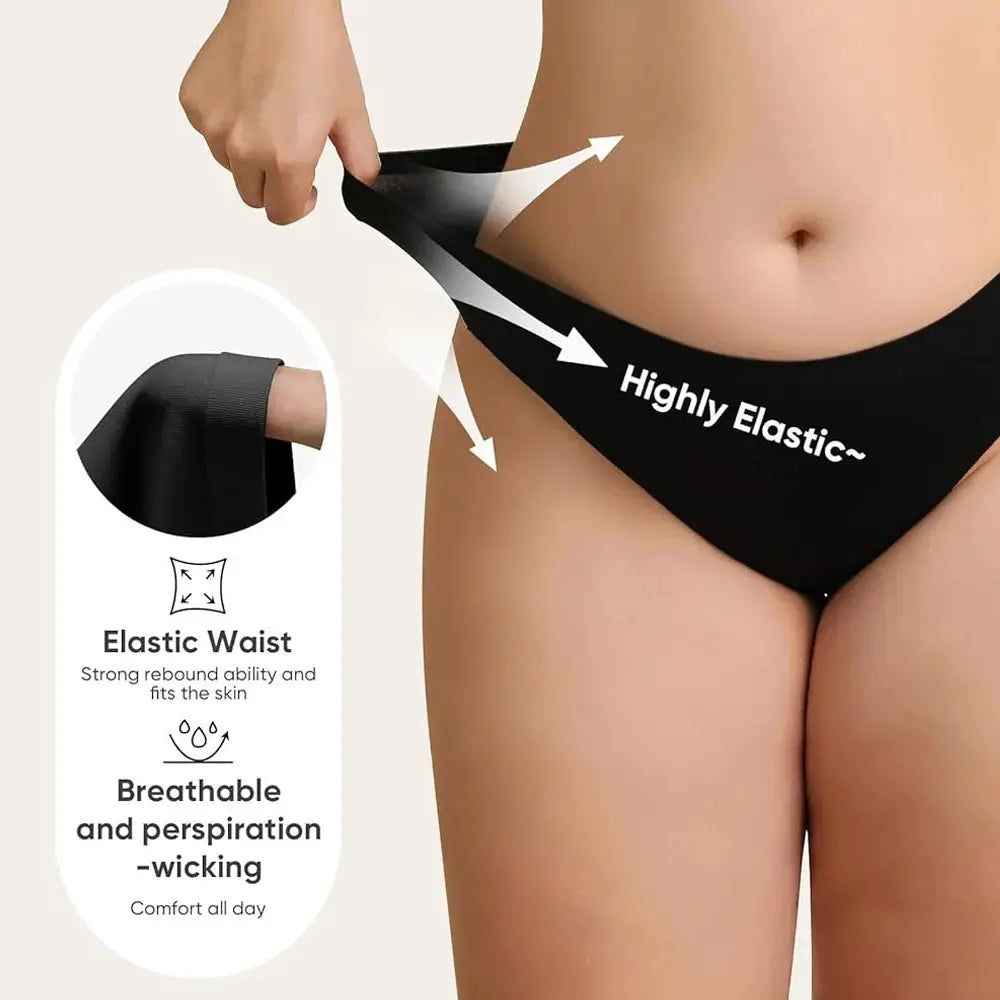 Simples Market anti-cameltoe seamless thong underwear in black with highly elastic waistband