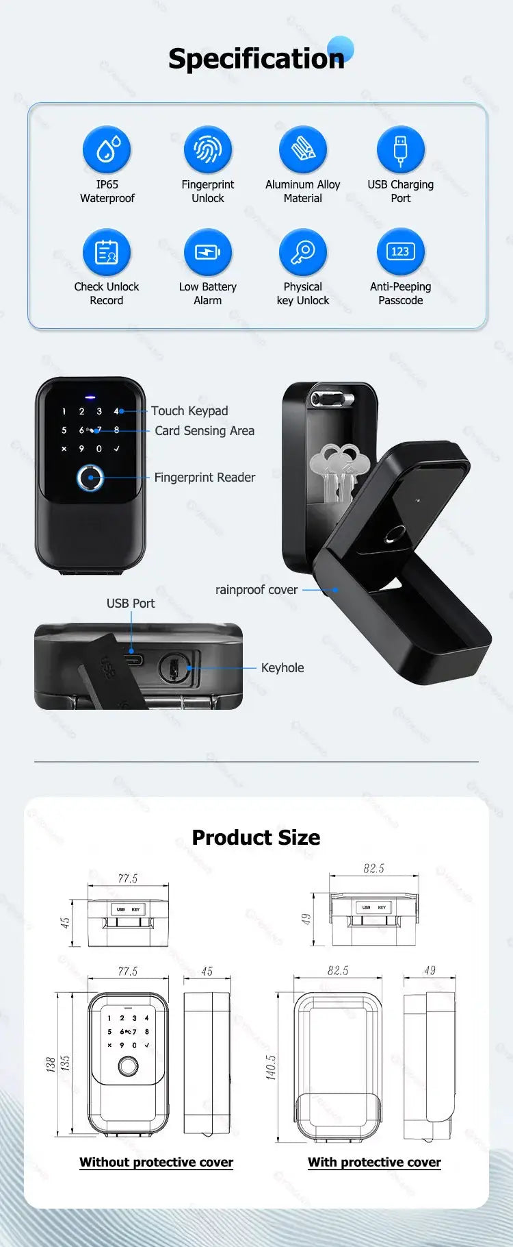 Simples Market TTlock Smartkey Lock Box – black wireless key safe with touchscreen keypad and fingerprint reader