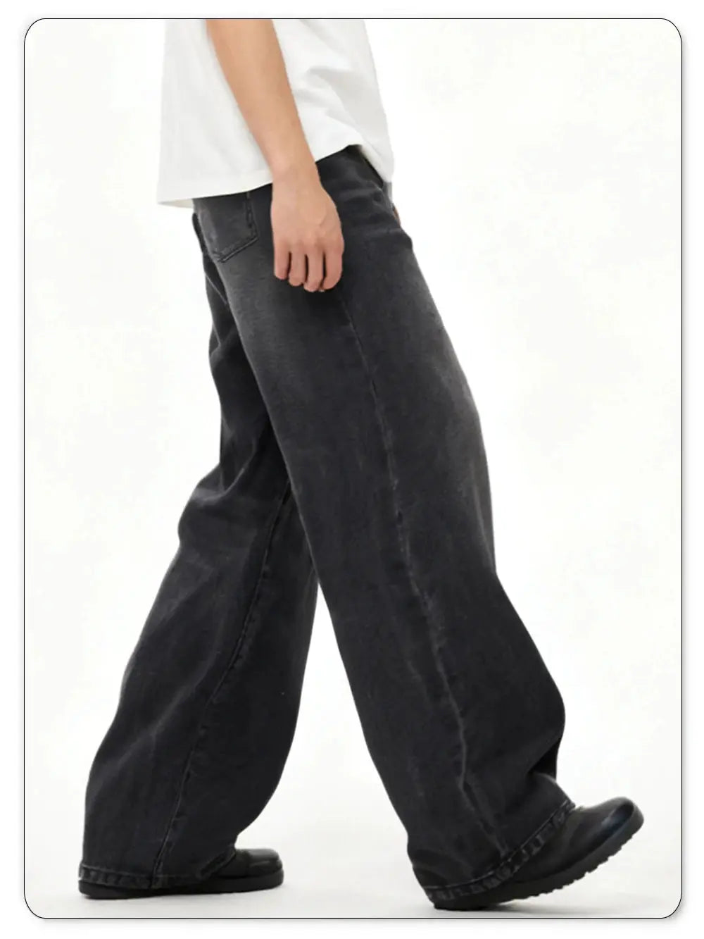 Men's denim jeans, gray/black loose wide-leg baggy style, Simples Market.