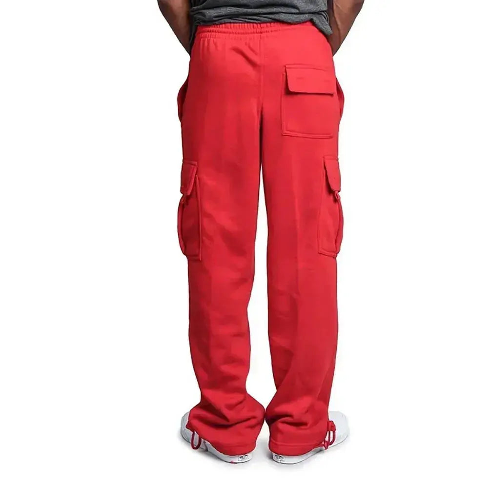 Men's red cargo sweatpants with thigh pockets and back pocket, Simples Market