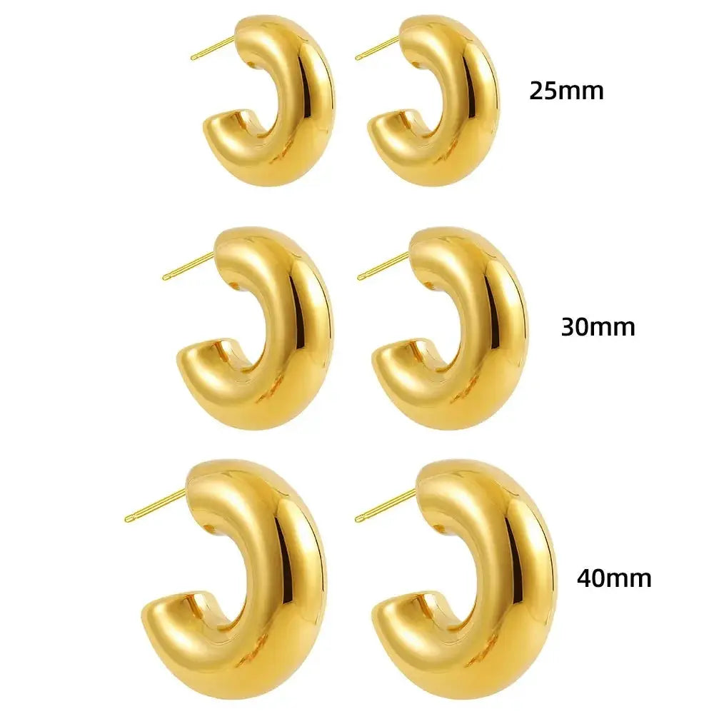 Simples Market gold plated stainless steel chunky hoop earrings set of six in 25mm, 30mm and 40mm sizes
