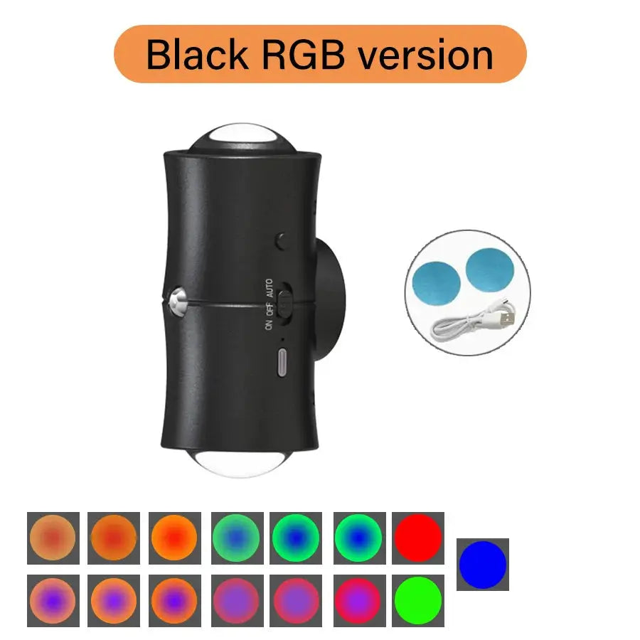 Motion Sensor LED Wall Light, black RGB version with rechargeable, double-head magnetic spotlight by Simples Market