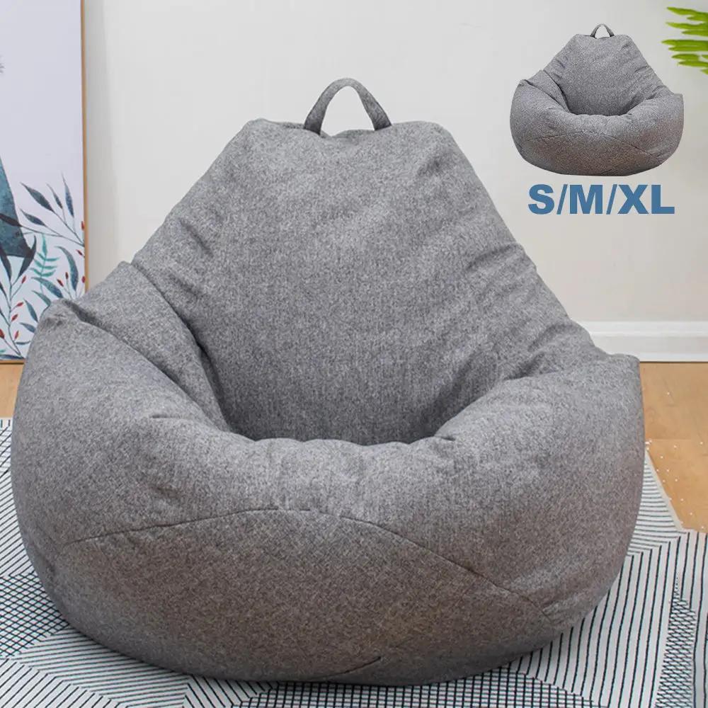 Bean bag chair by Simples Market in gray linen fabric, large size with handle