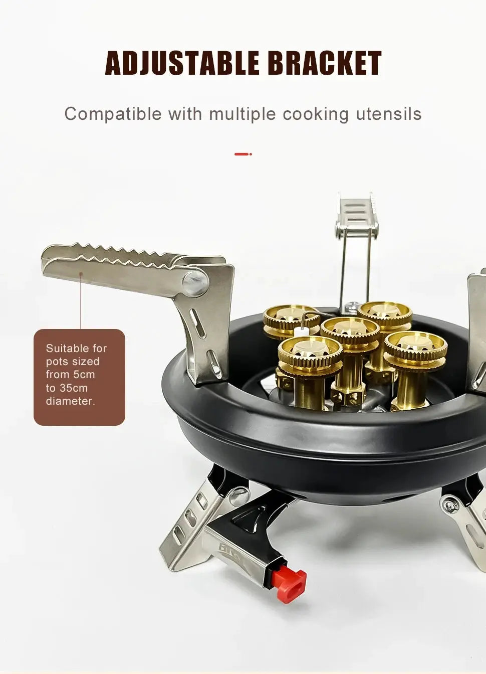 Simples Market BRS201A camping gas stove with piezo ignition; black body and brass burner heads.