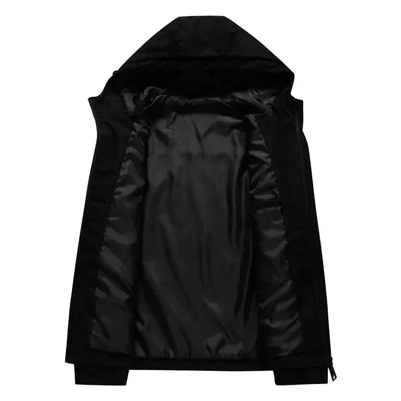 Men's hooded windbreaker jacket, black, zip-up, Simples Market