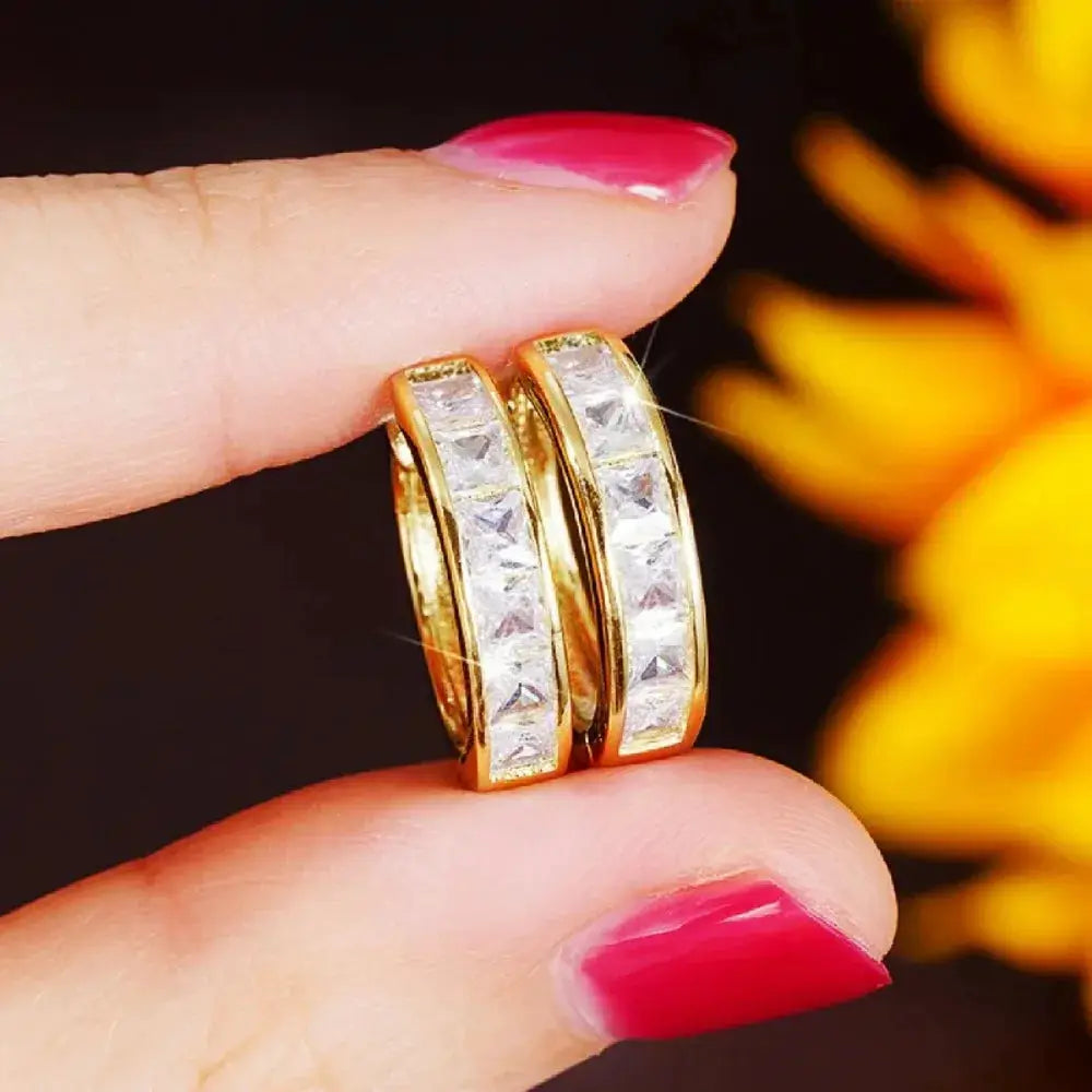 Huitan Classic Design Women Hoop Earrings With Princess Square CZ Zircon Silver Gold Plated Elegant Jewelry