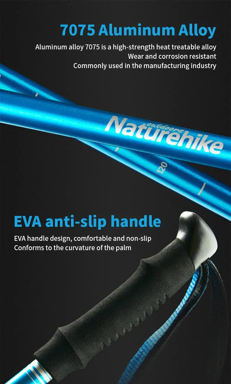 Naturehike blue aluminum trekking pole with folding design and EVA anti-slip handle, 1 piece