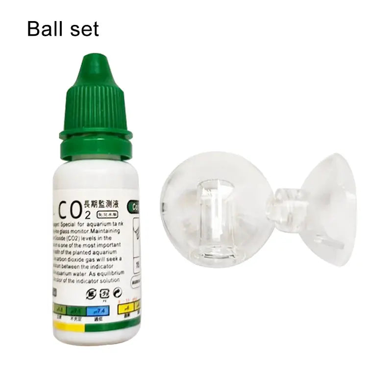 Simples Market aquarium CO2 indicator solution bottle with green cap and glass drop-checker ball kit