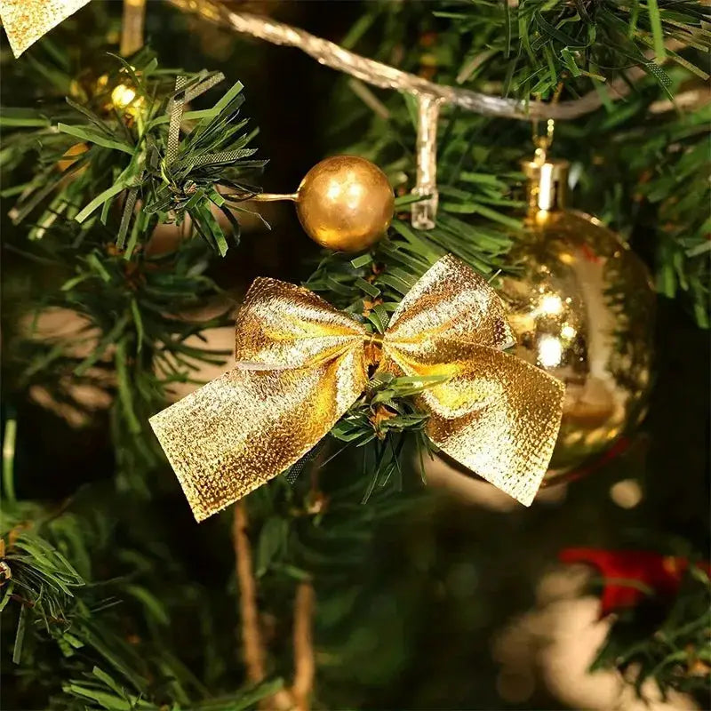 12 24 36 Pcs Christmas Bow Red Gold Mini Tree Bowknot For Home Decoration Wedding Decor New Year Party DIY Gift