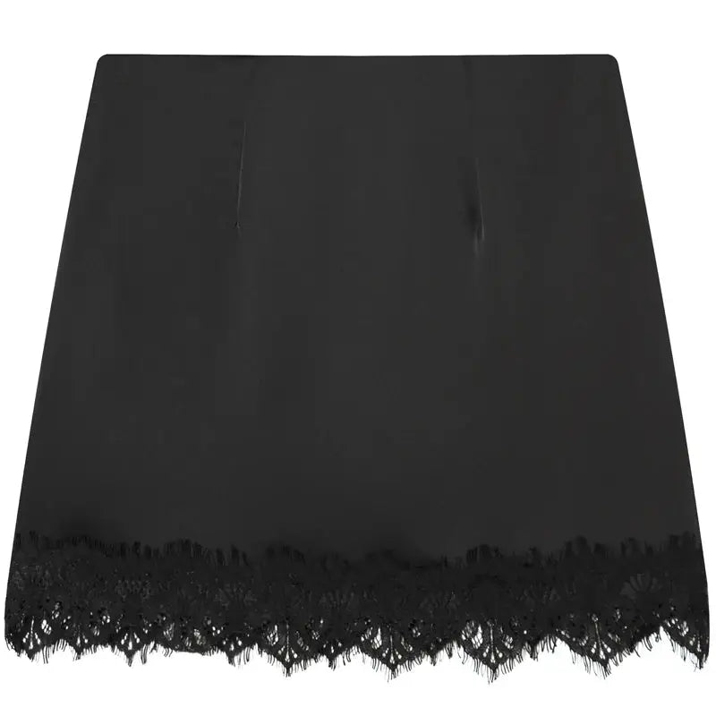 HXAO satin lace skirt shorts, black high-waist pencil skirt with lace hem by Simples Market