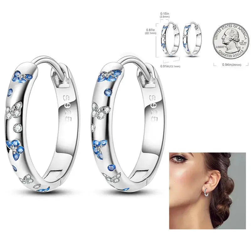 925 Silver Hoop Earrings For Women Zircon Heart Shape Star Eardrops Original Fashion Jewelry