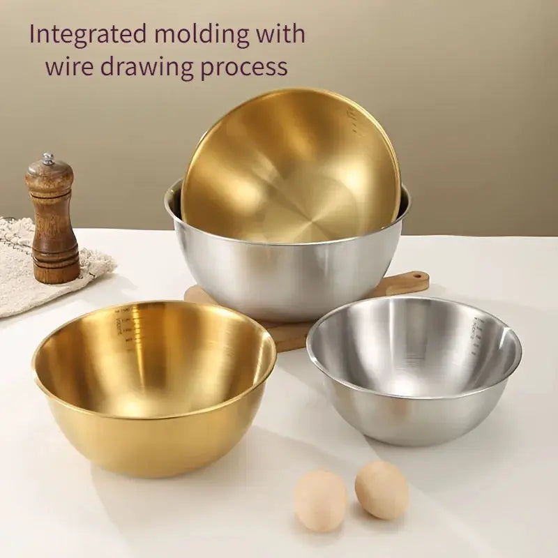 Three Piece Stainless Steel Mixing Bowls Set For Mixing Kneading Dough And Serving Salads