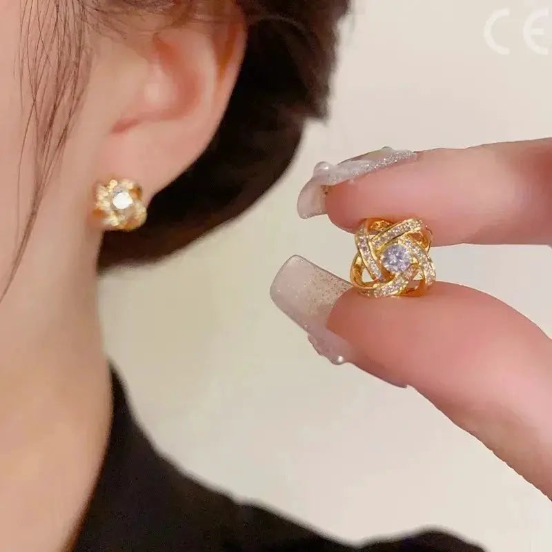 Exquisite Shiny Zircon Heart Flower Earrings Korean Inspired Elegant Square Geometric Crystal Jewelry Gift for Women