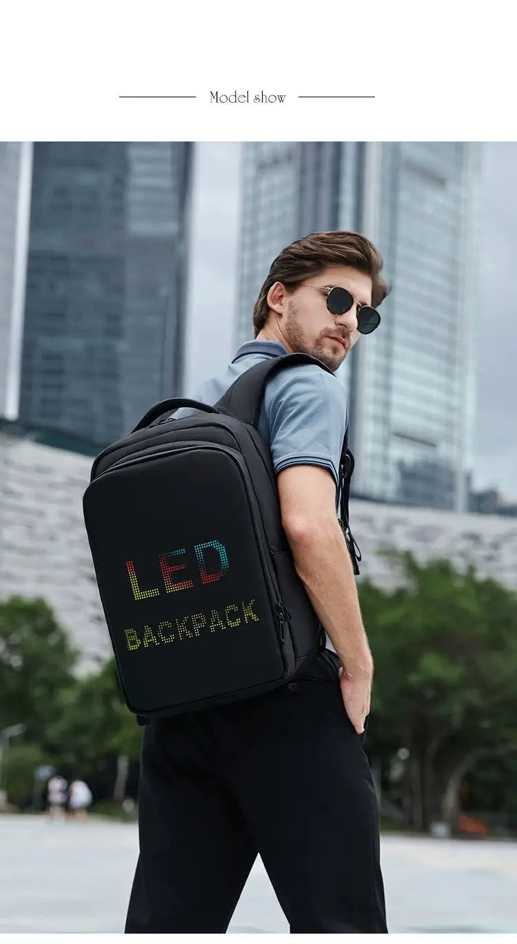 LED Display Backpack by Simples Market, black 15.6in laptop backpack with LED front panel