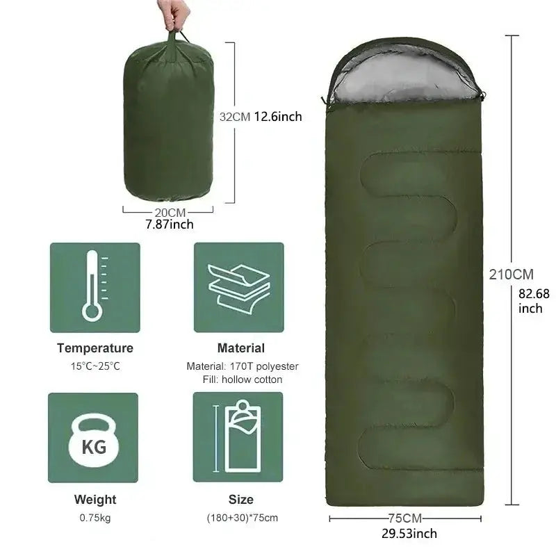 Sleeping bag Simples Market olive green 4-season mummy, polyester shell with hollow cotton fill