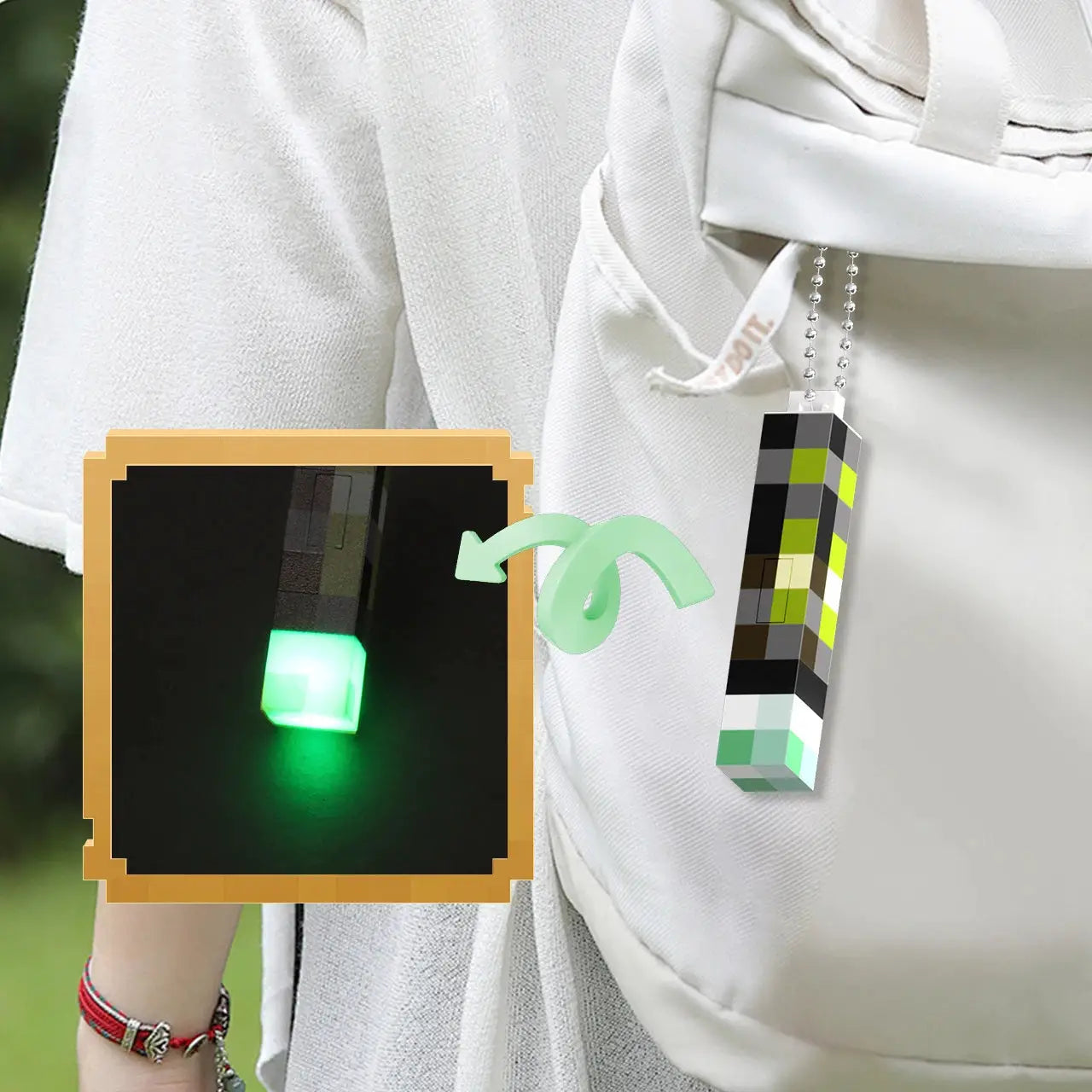 Mini Torch Keychain LED Flashlight USB Rechargeable Pixel Art Game Controller Night Light Gift