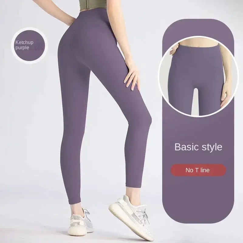 UPF50+ women yoga leggings in ketchup purple, high-waist workout pants with hip-lifting fit