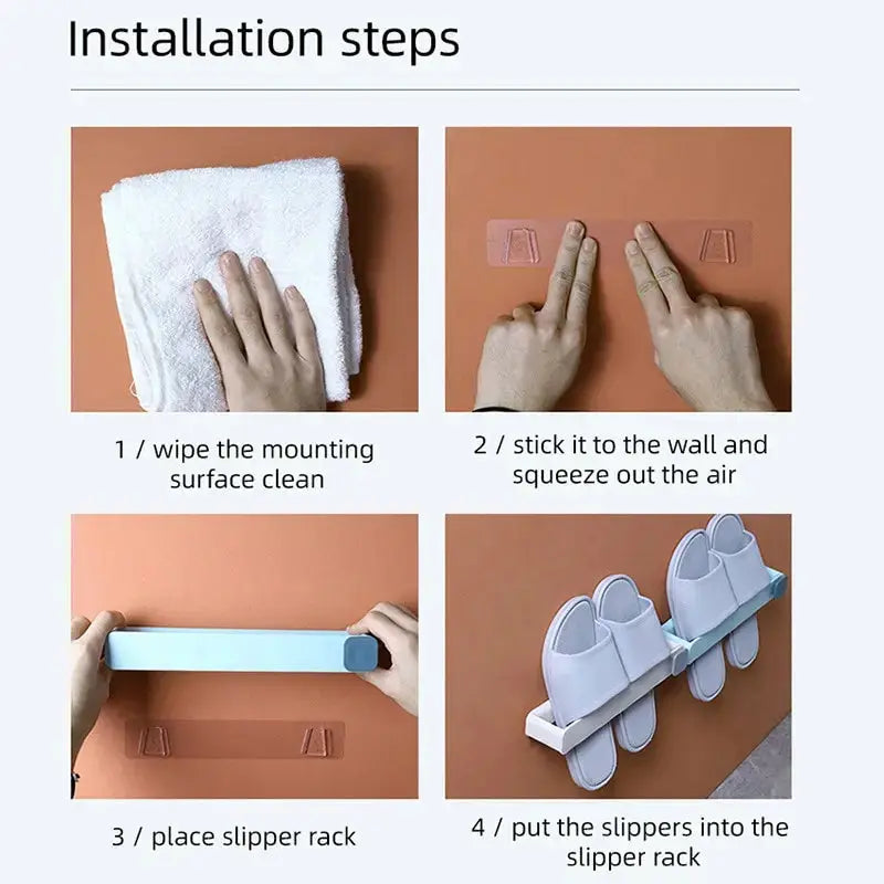 Macarone Bathroom Slipper Shelf Wall Mounted One Piece Shoe Rack Space Saving No Drilling