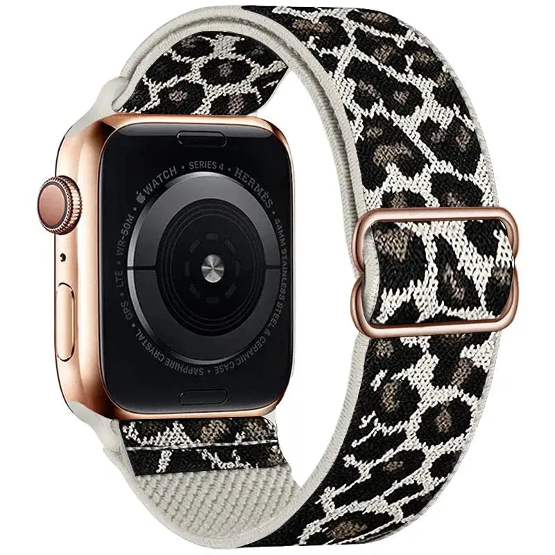 Fashion Leopard Print Nylon Adjustable Strap For Iwatch Band 42mm 46mm 49 45 44 42 41 40 38 For Iwatch Series Ultra 10 9 8 7 SE