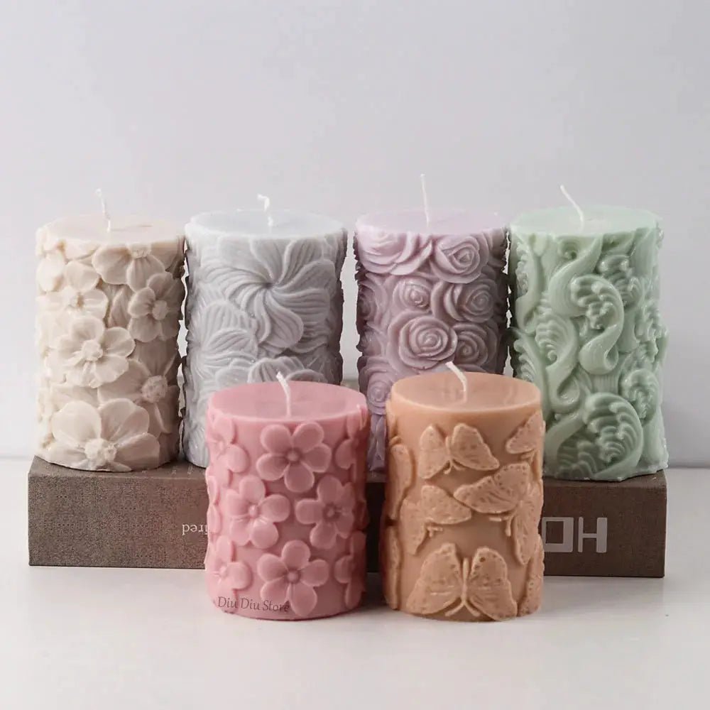 Flower Butterfly Columnar Silicone Candle Mold For DIY Waves Soap Resin Plaster Chocolate Molds Home Decor Gift - Simples Market