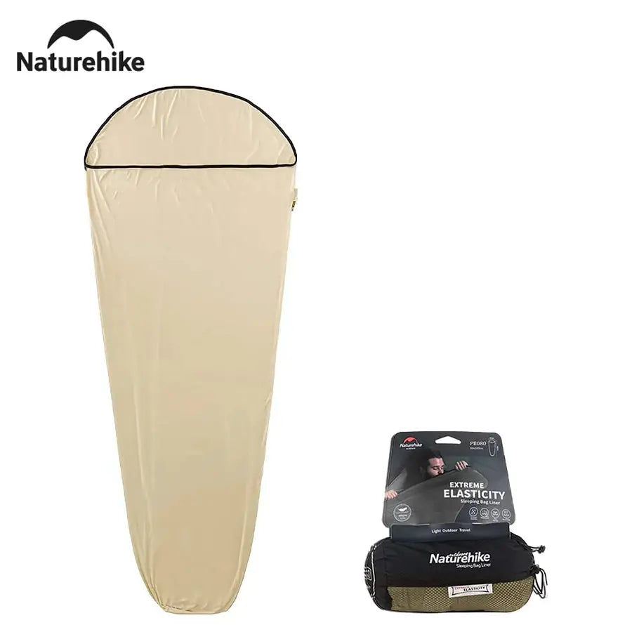 Naturehike sleeping bag liner, beige ultralight mummy-style with carry bag