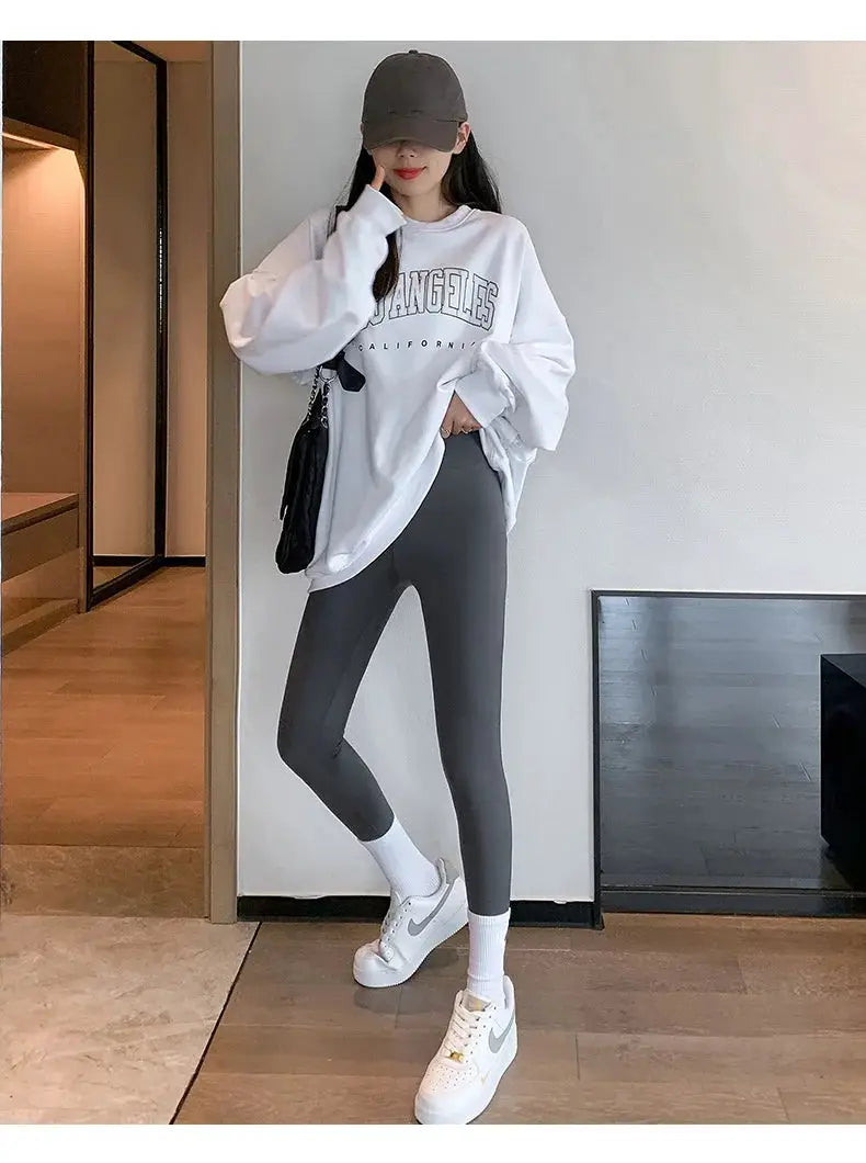 BIVIGAOS brushed shark leggings for women, grey high-waist seamless athletic pants