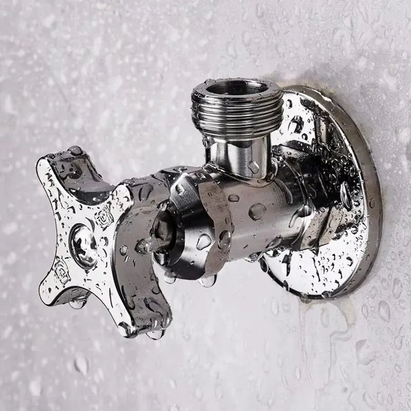 Stainless steel bathroom triangle valve faucet accessory with chrome finish, wall-mounted hot and cold water valve