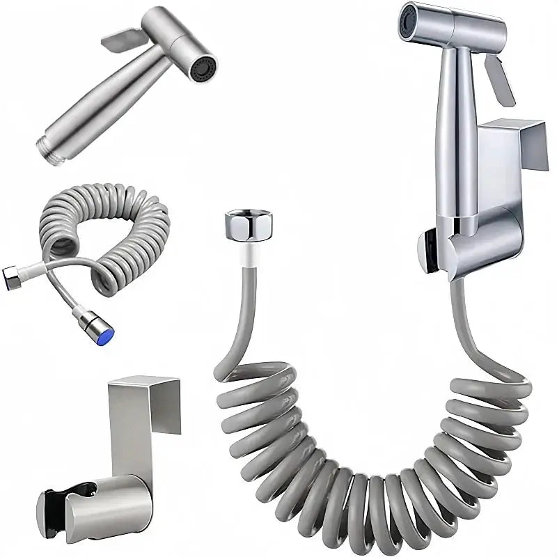 Simples Market handheld bidet sprayer kit in stainless steel with 3-way valve and coiled hose (5-piece set)