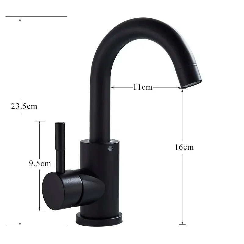 Basin faucet 304 stainless steel, black finish, single-handle with 360° rotating spout.
