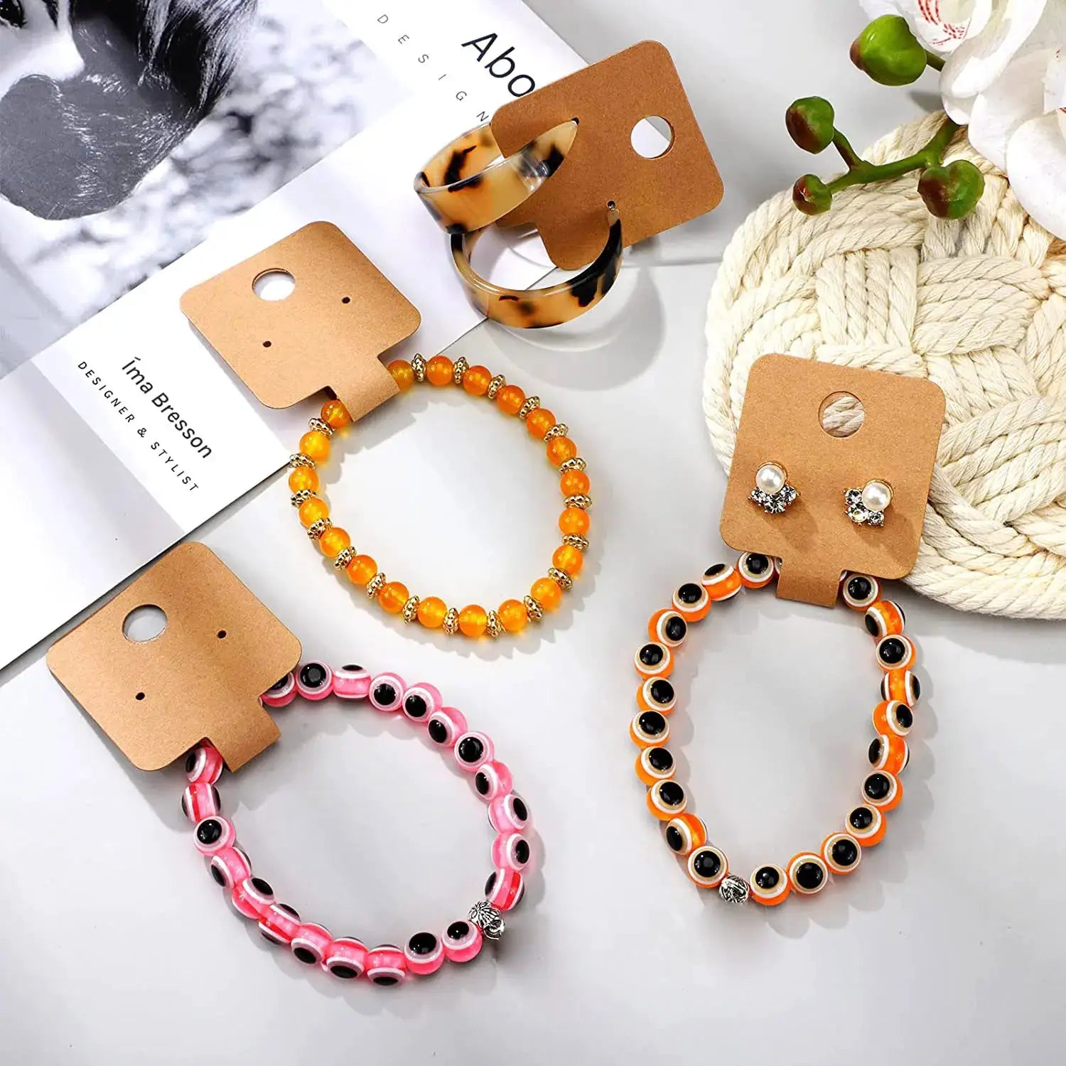 50pcs Self Adhesive Kraft Paper Card For Bracelet And Necklace Jewelry Hanging Holder 4x10cm Retail Display Packaging