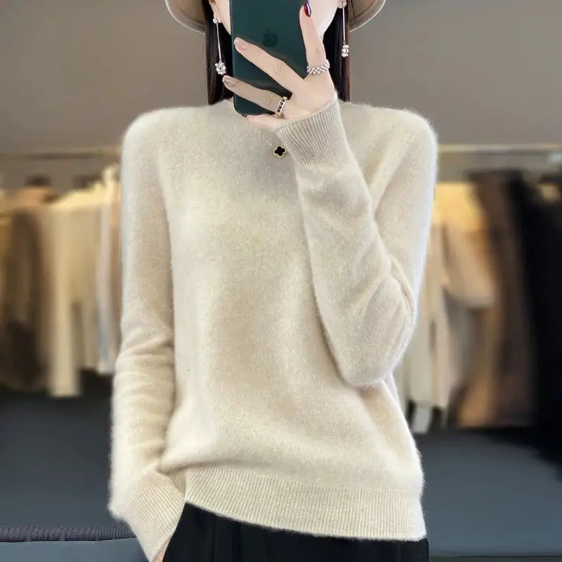 Aurora Merino O Neck Sweater For Women 100 Percent Extrafine Australian Merino Wool Lightweight Warmth