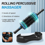 Simples Market cordless roller massager with blue ring, 360 rolling percussion and charging dock