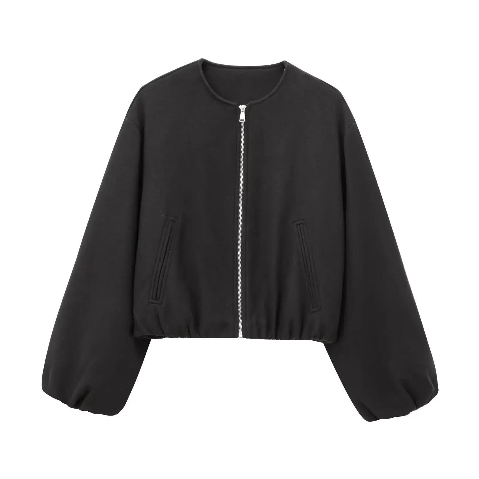 Mujer Red Zipper Bomber Jacket For Women Cropped Soft Long Sleeve Outerwear For Autumn Winter