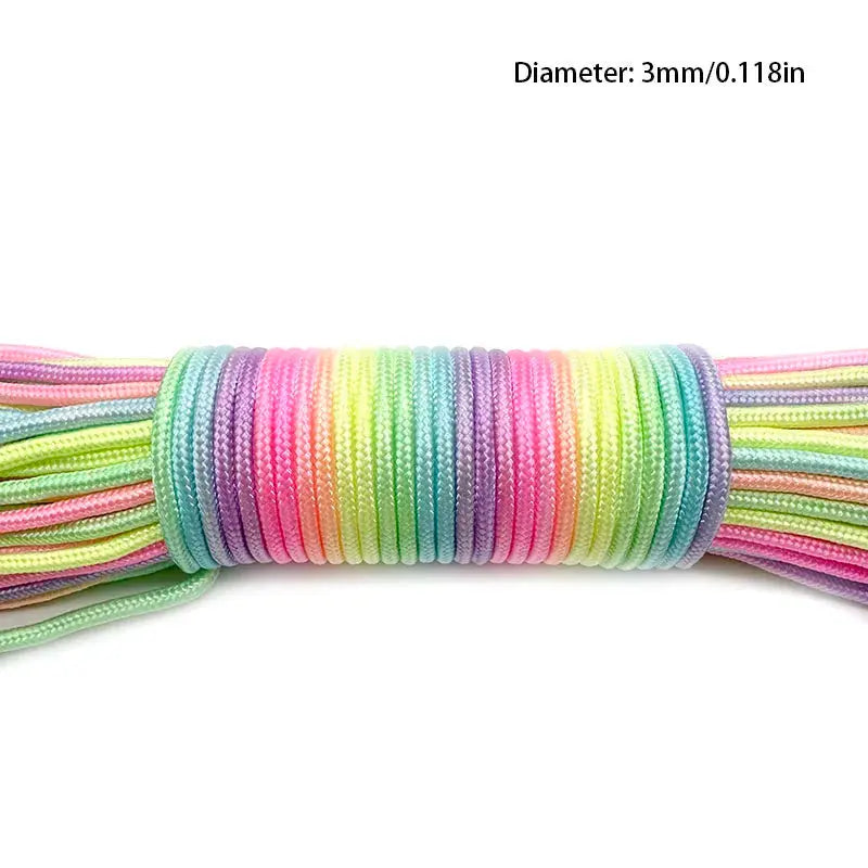 Simples Market rainbow paracord rope, 31m length, 7-strand braided cord in rainbow colors, coiled bundle