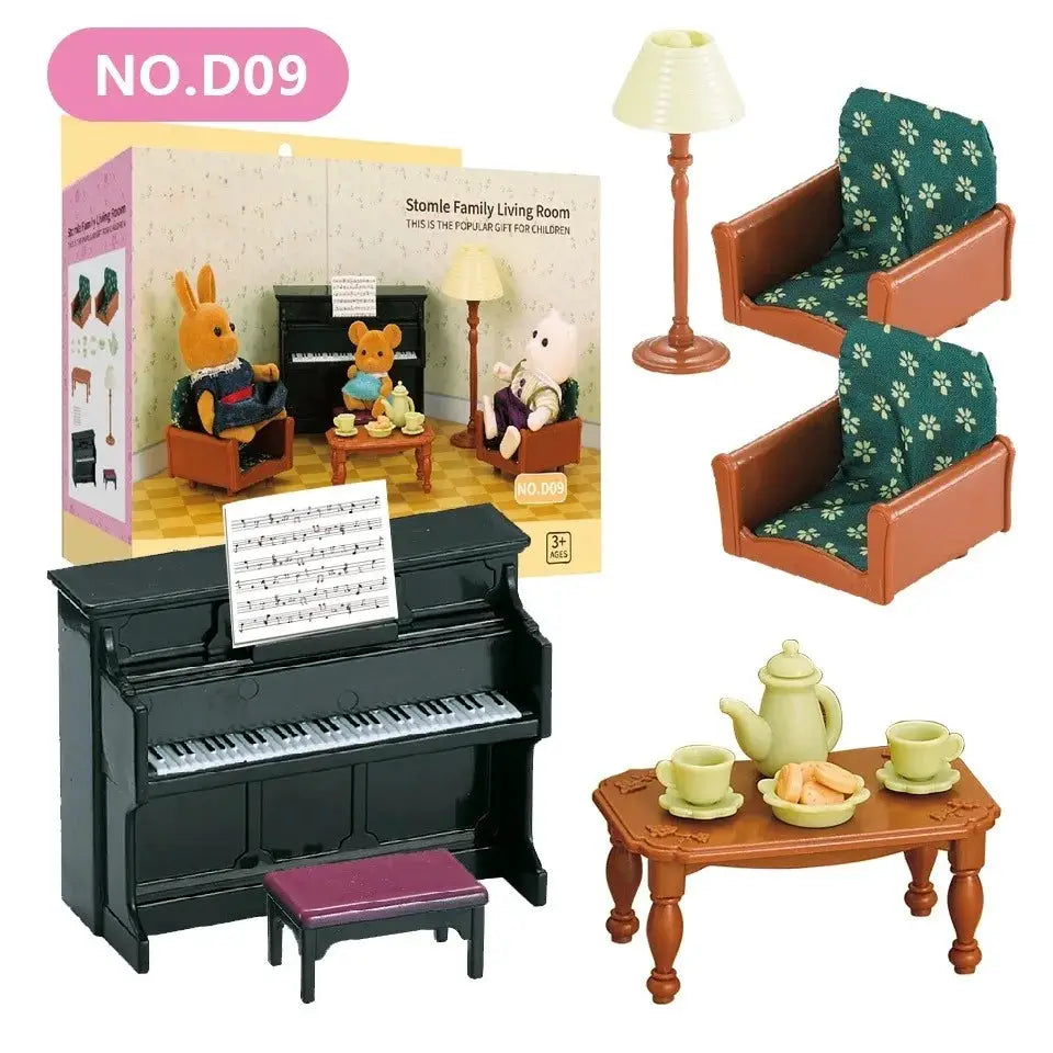 Dollhouse Furniture Set For Bathroom Kitchen Laundry With Fridge And Washing Machine Miniature Pretend Play Toys