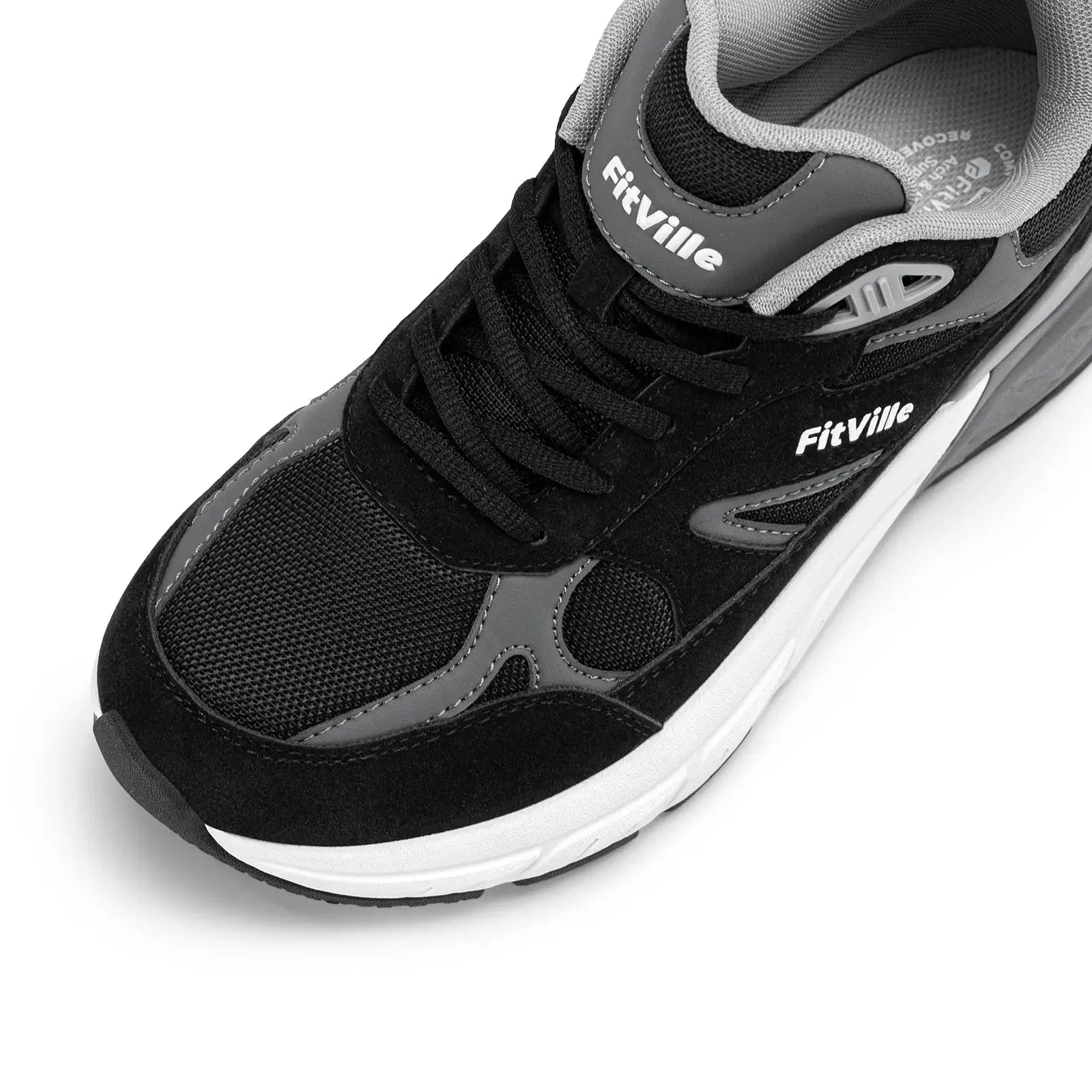 FitVille men's walking shoe, black and gray, wide width