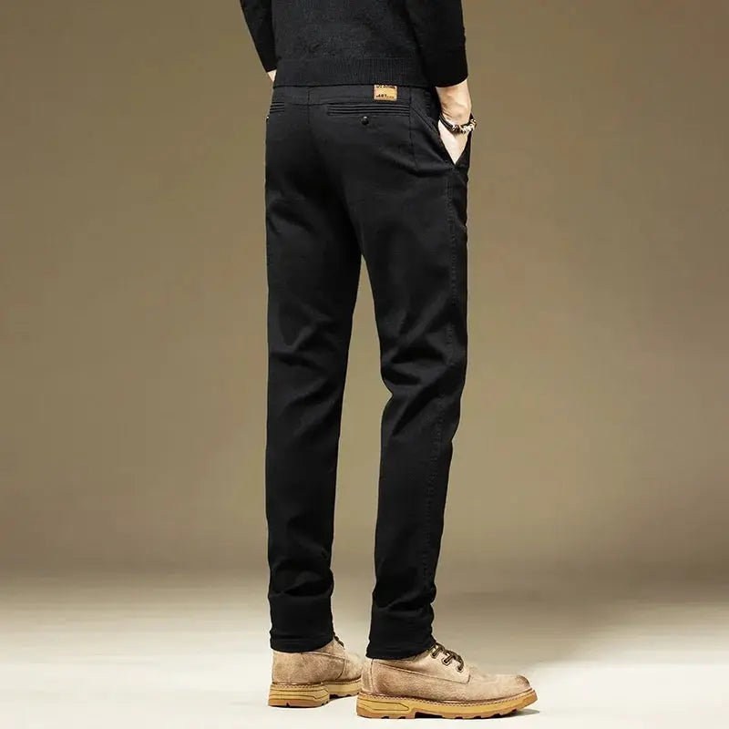KUBRO men's black cotton solid-color straight-leg pants by Simples Market, casual business work trousers.