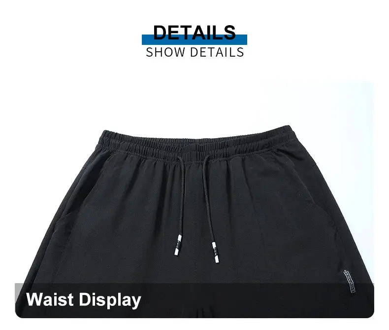 Running pants by Simples Market; black ice-silk cooling fabric, soft stretchy, drawstring waist, quick-dry UV-protective.