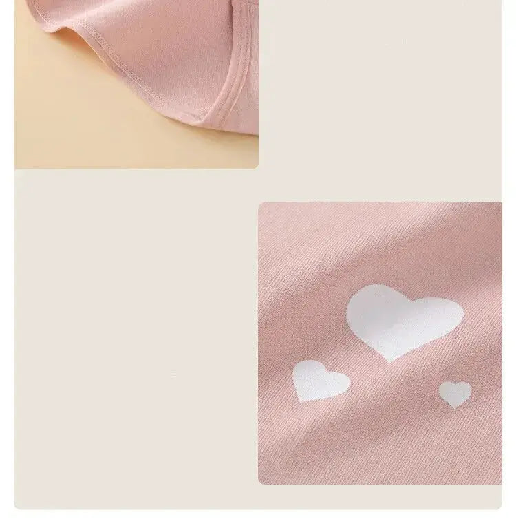 Simples Market pink high-waist panties set, breathable cotton with white heart print, 4 pieces.