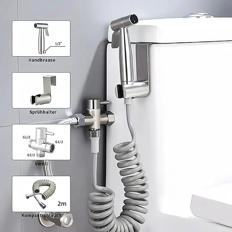 Handheld bidet sprayer kit by Simples Market with stainless steel spray gun, 3-way valve, and 2m hose