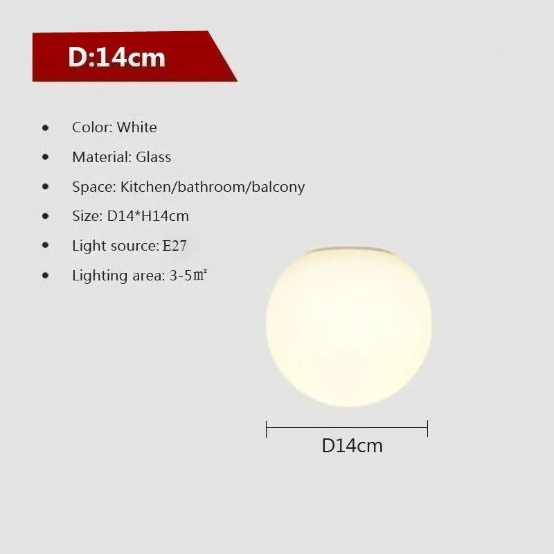 Simples Market LED glass white ball ceiling light, D14cm, E27, ideal for kitchen/bathroom/balcony.