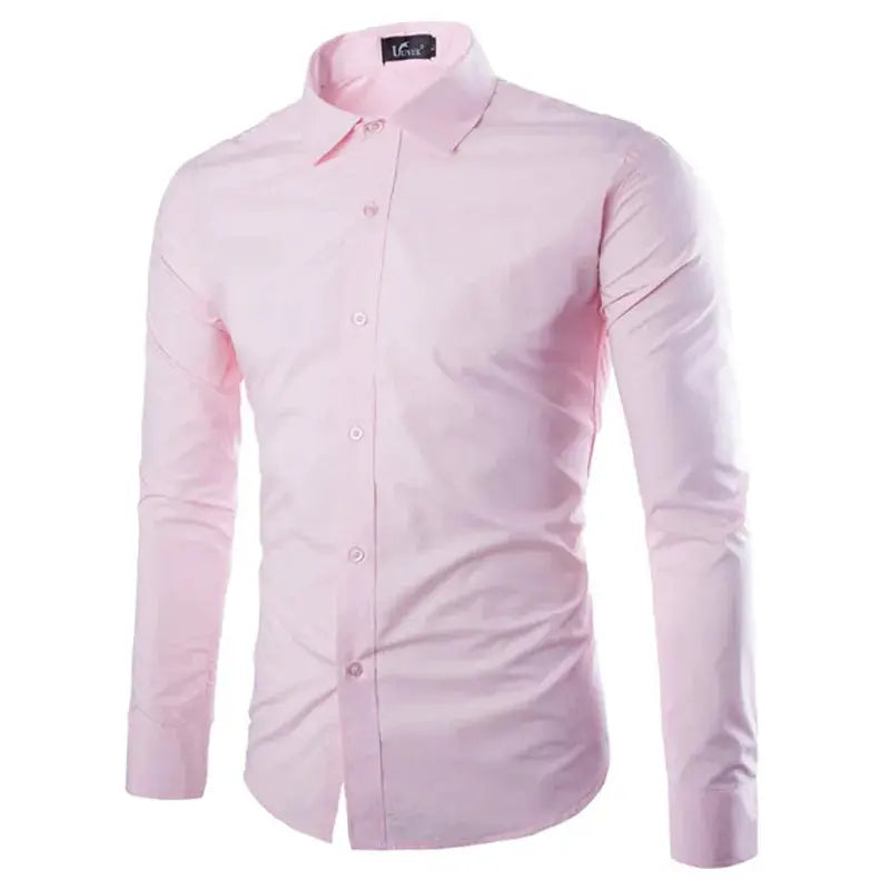 Men's pink candy-color solid long-sleeve button-down shirt by Simples Market
