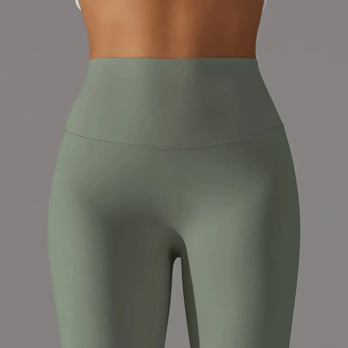 High-waist olive green leggings for women, seamless, form-fitting fitness/yoga pants